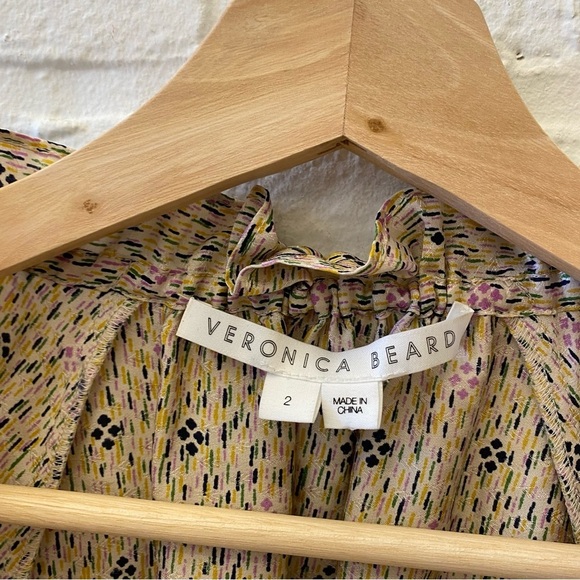 Veronica Beard || Antonette Blouse Floral Silk Top Ruffle Puff Sleeve Ivory 2 - Picture 4 of 10